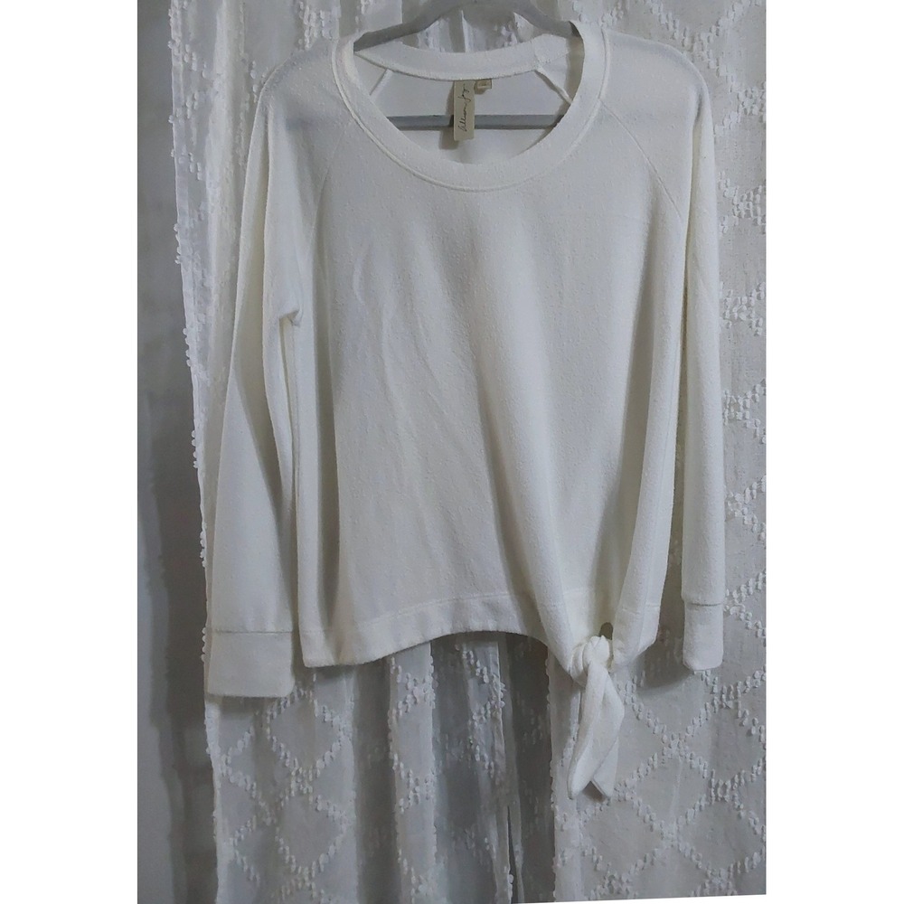 Allison Joy Ivory Side Tie Pullover Sweatshirt XS Cream Long Sleeve Soft Top